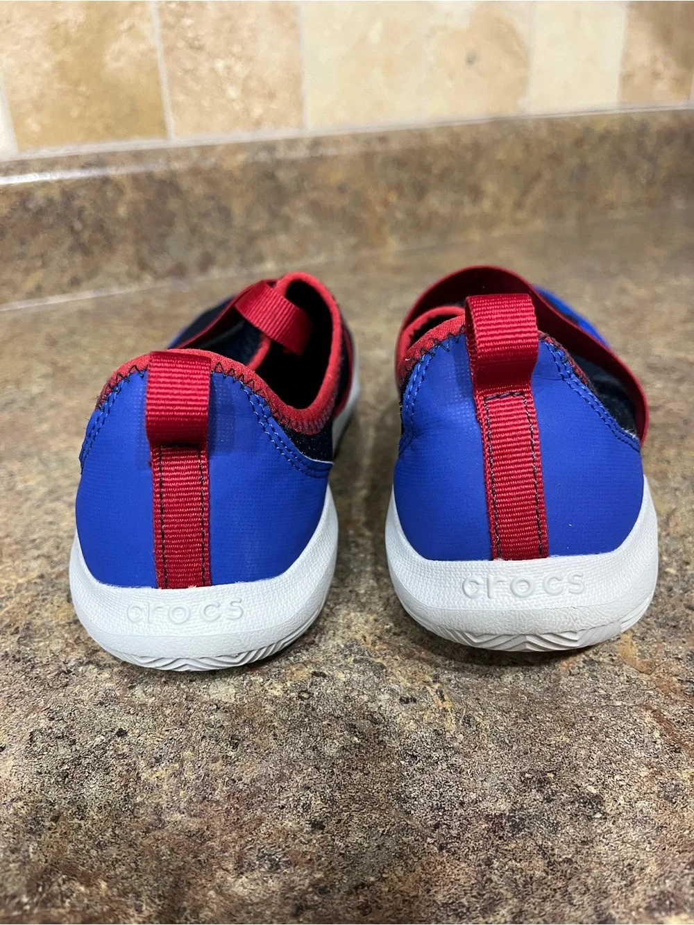 Crocs LiteRide Modform Kids J3 Slip On Sneakers Navy Blue Red Sport